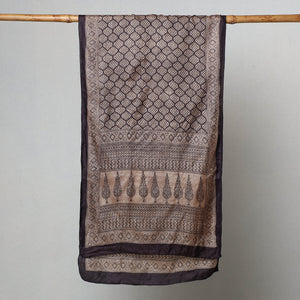 Black - Bagh Hand Block Printed Tussar Silk Stole