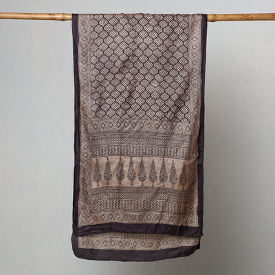 Black - Bagh Hand Block Printed Tussar Silk Stole