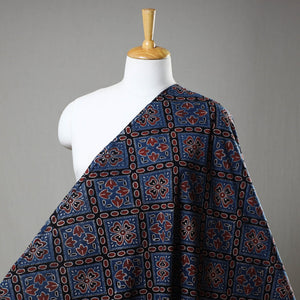 Blue - Hand Block Printed Cotton Ajrakh Fabric 70