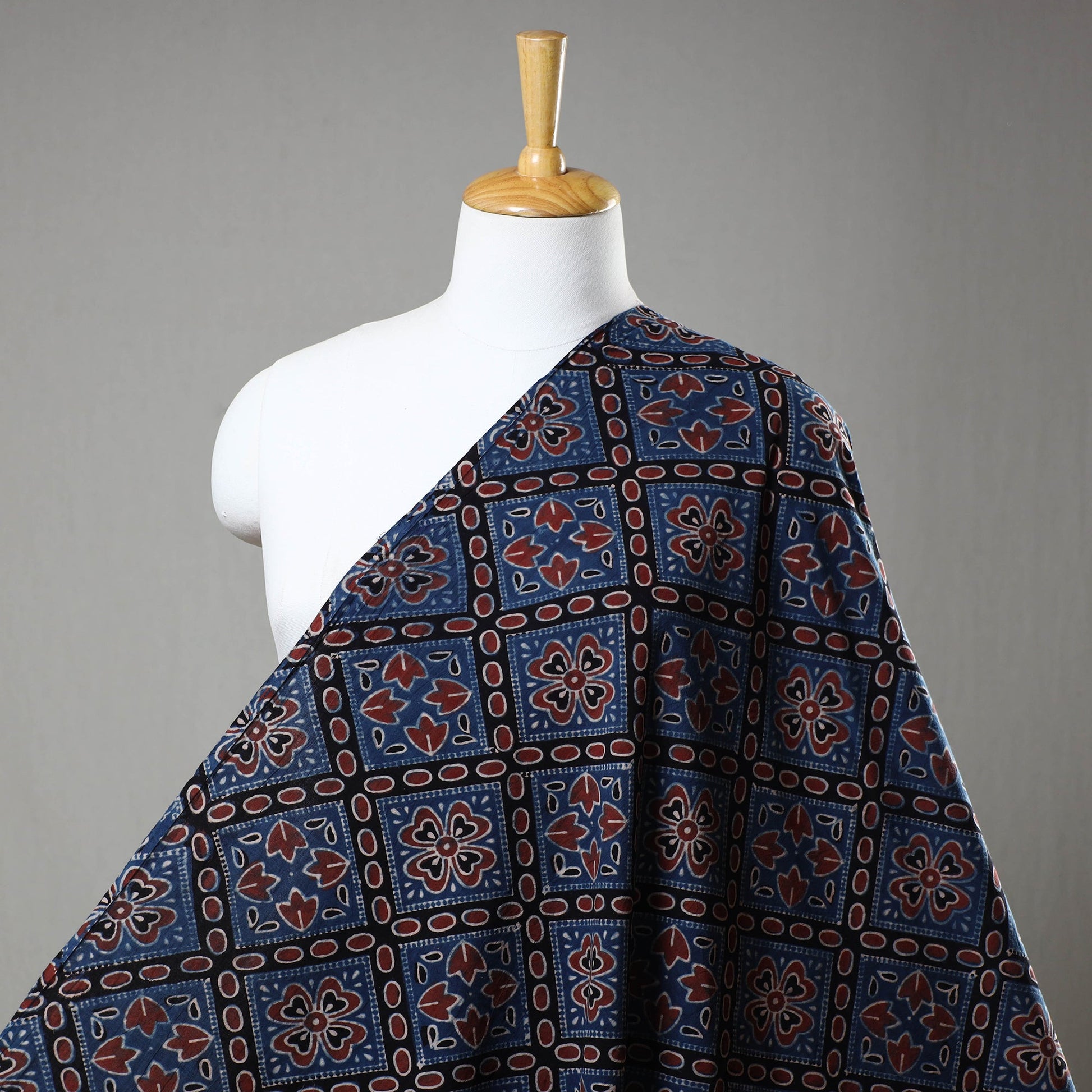 Blue - Hand Block Printed Cotton Ajrakh Fabric 70