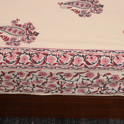 Beige - Cotton Double Sanganeri Print Bed Sheet 02