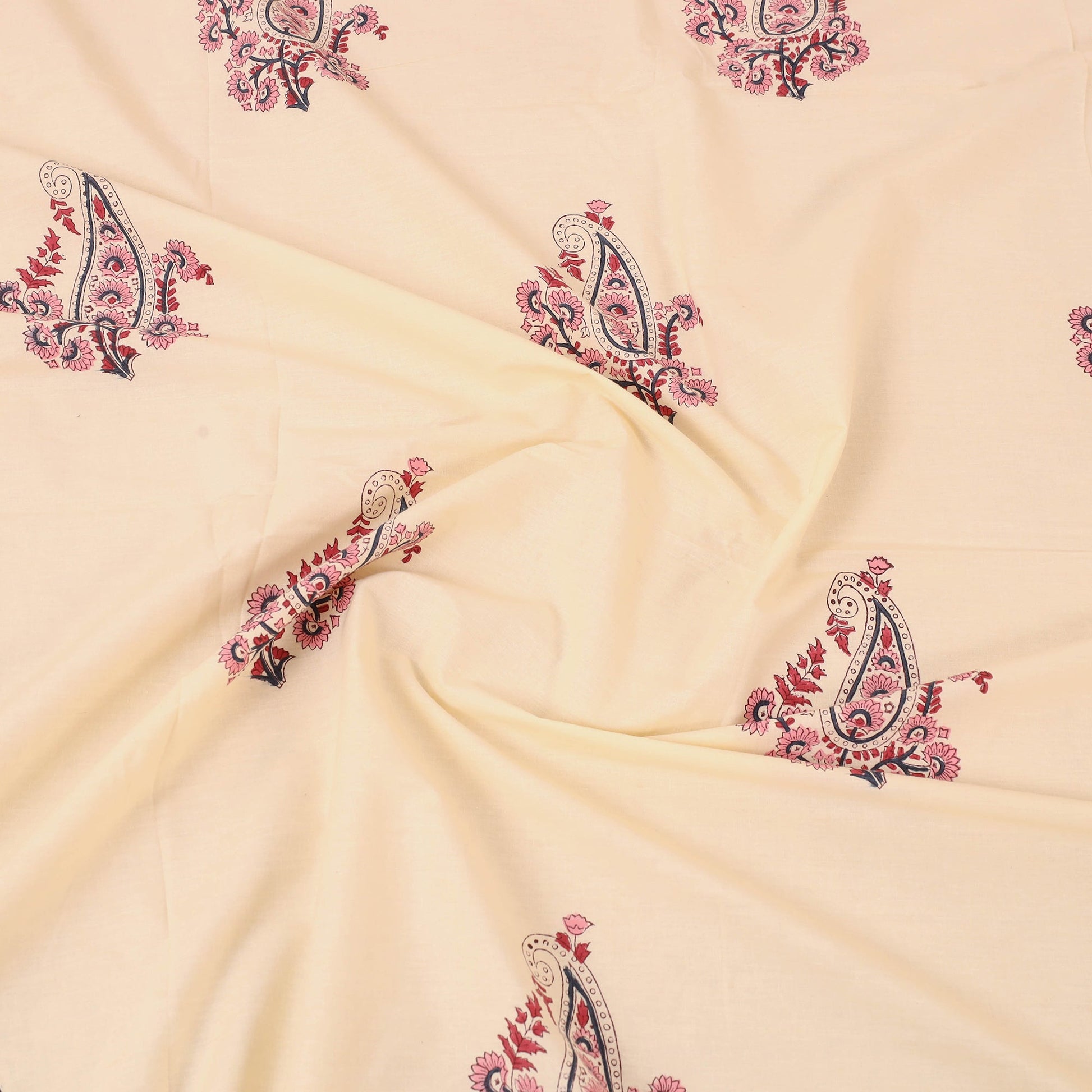 Beige - Cotton Double Sanganeri Print Bed Sheet 02