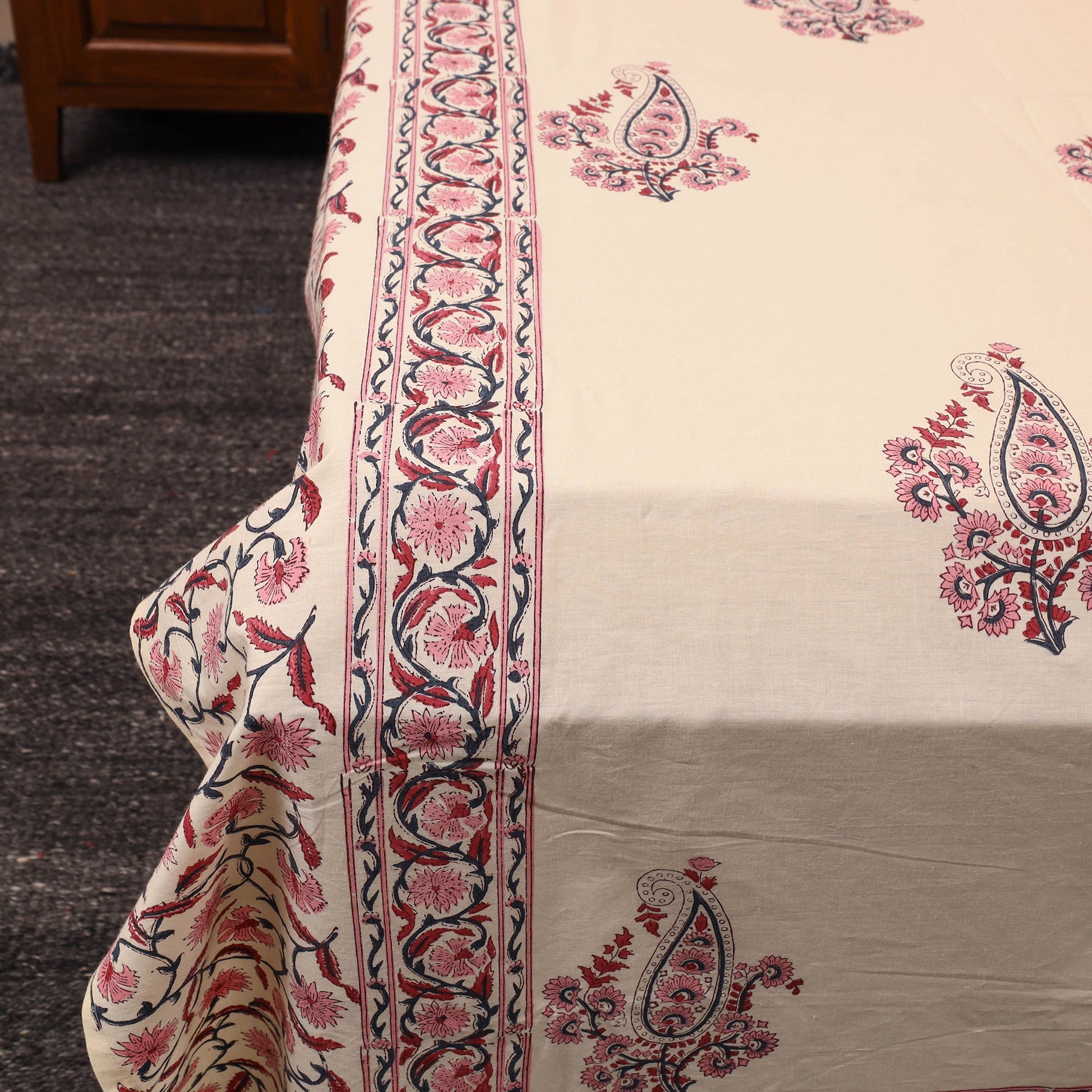 Beige - Cotton Double Sanganeri Print Bed Sheet 02