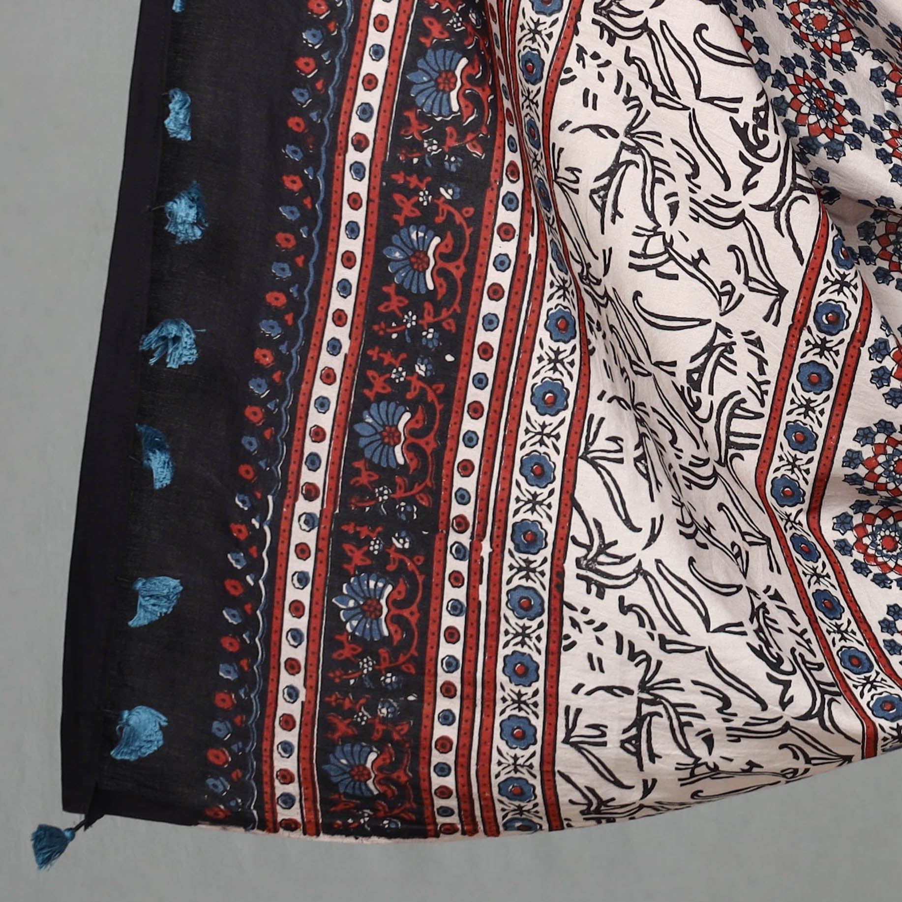 Black - 3pc Ajrakh Block Printed Natural Dyed Cotton Suit Material Set 03