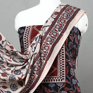 Black - 3pc Ajrakh Block Printed Natural Dyed Cotton Suit Material Set 12