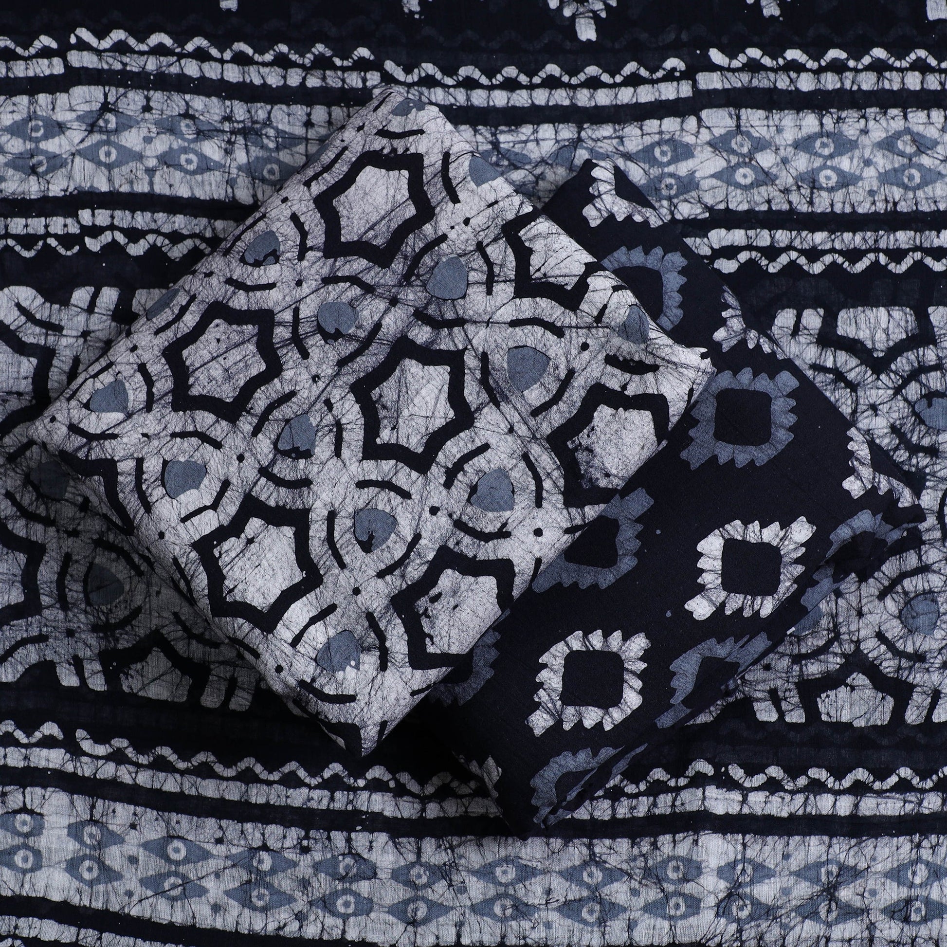 Blue - 3pc Kutch Cotton Batik Print Dress Material 09