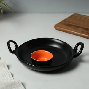Black - Ceramic Chip and Dip Platter Tray with Fixed Bowl 19