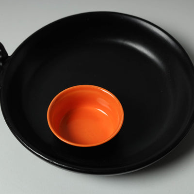 Black - Ceramic Chip and Dip Platter Tray with Fixed Bowl 19