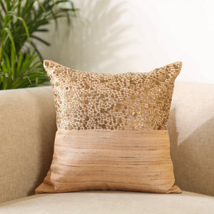 Brown - Aari Embroidery Sequin Work Mercerised Ghicha Silk Cushion Cover (16 x 16 in)