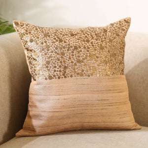 Brown - Aari Embroidery Sequin Work Mercerised Ghicha Silk Cushion Cover (16 x 16 in)