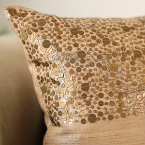 Brown - Aari Embroidery Sequin Work Mercerised Ghicha Silk Cushion Cover (16 x 16 in)