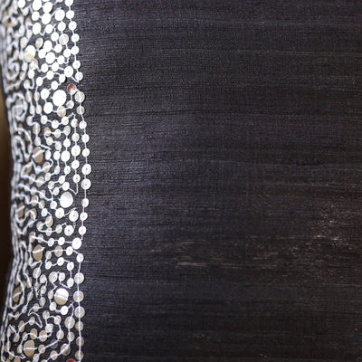 Black - Aari Embroidery Sequin Work Ghicha Silk Cushion Cover (16 x 16 in)