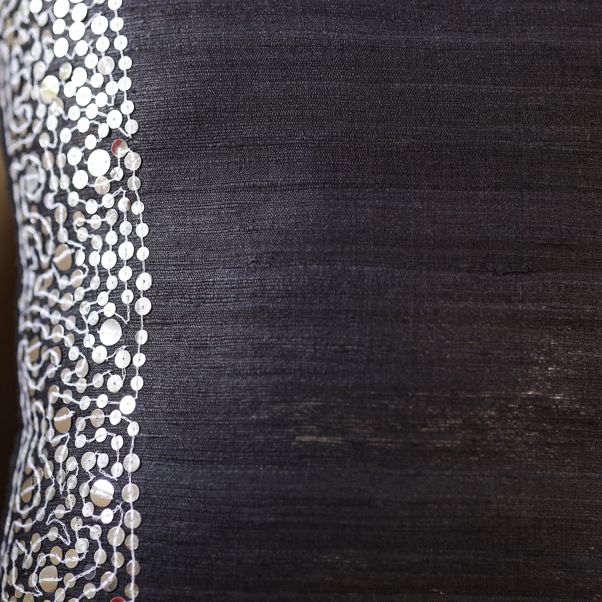 Black - Aari Embroidery Sequin Work Ghicha Silk Cushion Cover (16 x 16 in)