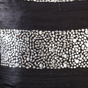 Black - Aari Embroidery Sequin Work Ghicha Silk Cushion Cover (16 x 16 in)