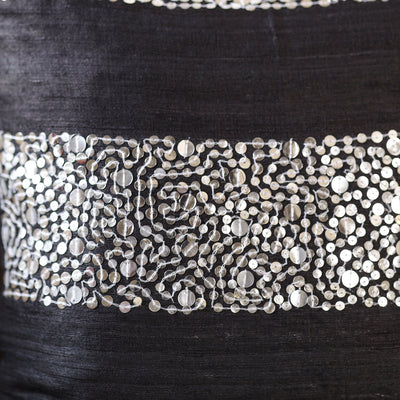 Black - Aari Embroidery Sequin Work Ghicha Silk Cushion Cover (16 x 16 in)