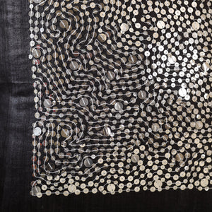 Black - Aari Embroidery Sequin Work Ghicha Silk Cushion Cover (16 x 16 in)