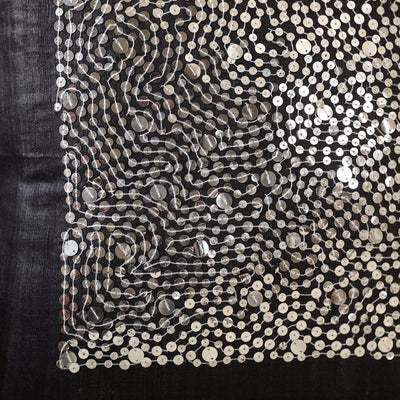 Black - Aari Embroidery Sequin Work Ghicha Silk Cushion Cover (16 x 16 in)