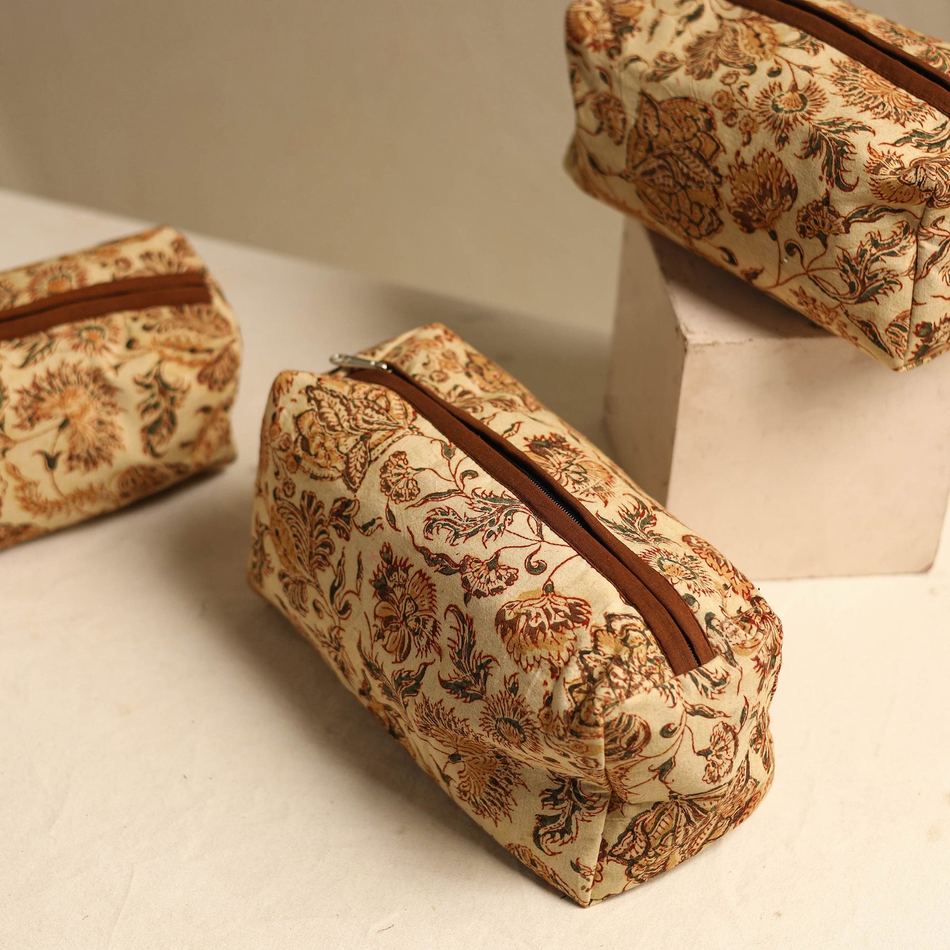 Beige - Multipurpose Handmade Toiletry Bags (Set of 3) 17