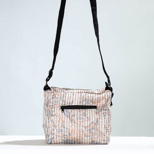 Beige - Jugaad Handmade Running Stitch Cotton Flap Sling Bag