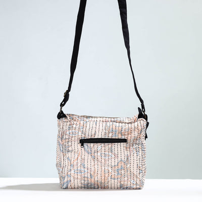 Beige - Jugaad Handmade Running Stitch Cotton Flap Sling Bag
