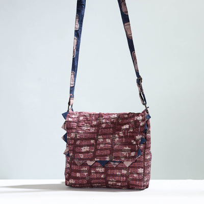 Brown - Jugaad Handmade Running Stitch Cotton Flap Sling Bag