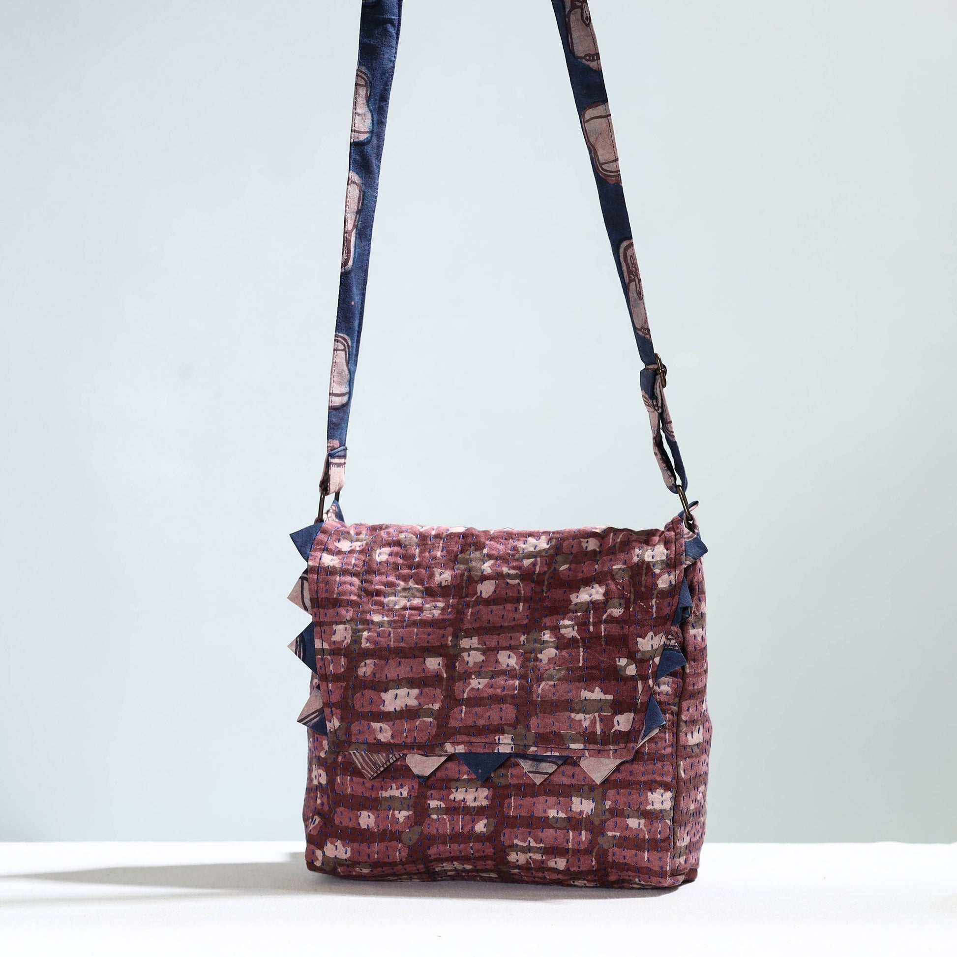Brown - Jugaad Handmade Running Stitch Cotton Flap Sling Bag