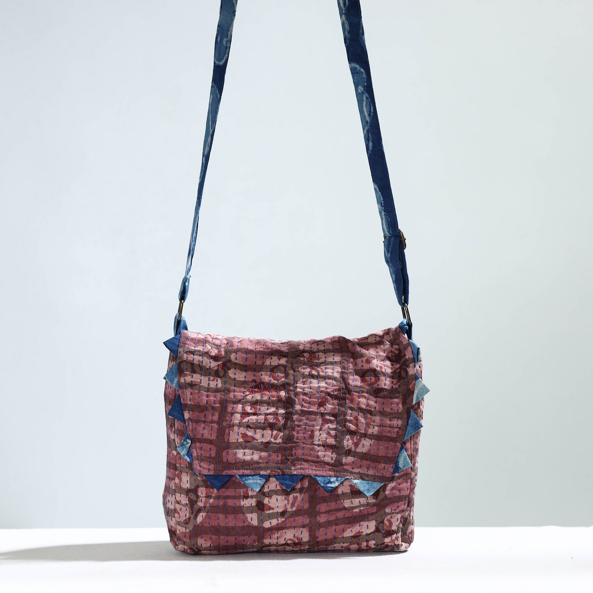 Brown - Jugaad Handmade Running Stitch Cotton Flap Sling Bag