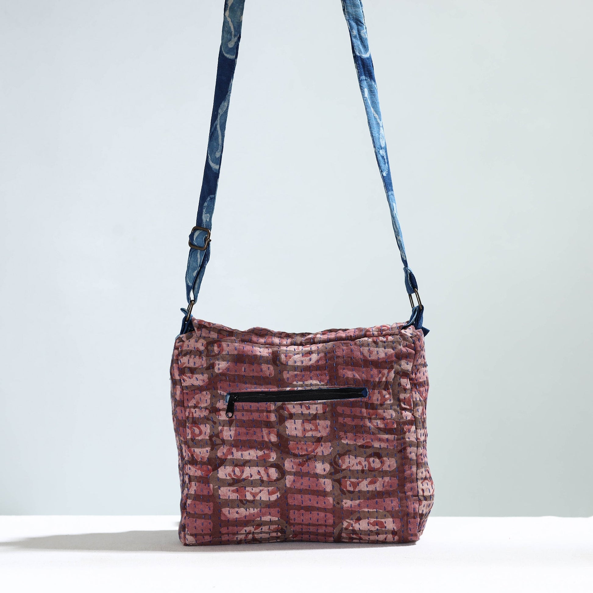 Brown - Jugaad Handmade Running Stitch Cotton Flap Sling Bag