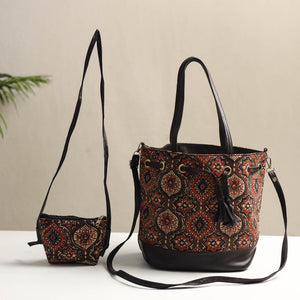 Brown - Handcrafted Block Printed Shoulder Bag (Set of 2) 02
