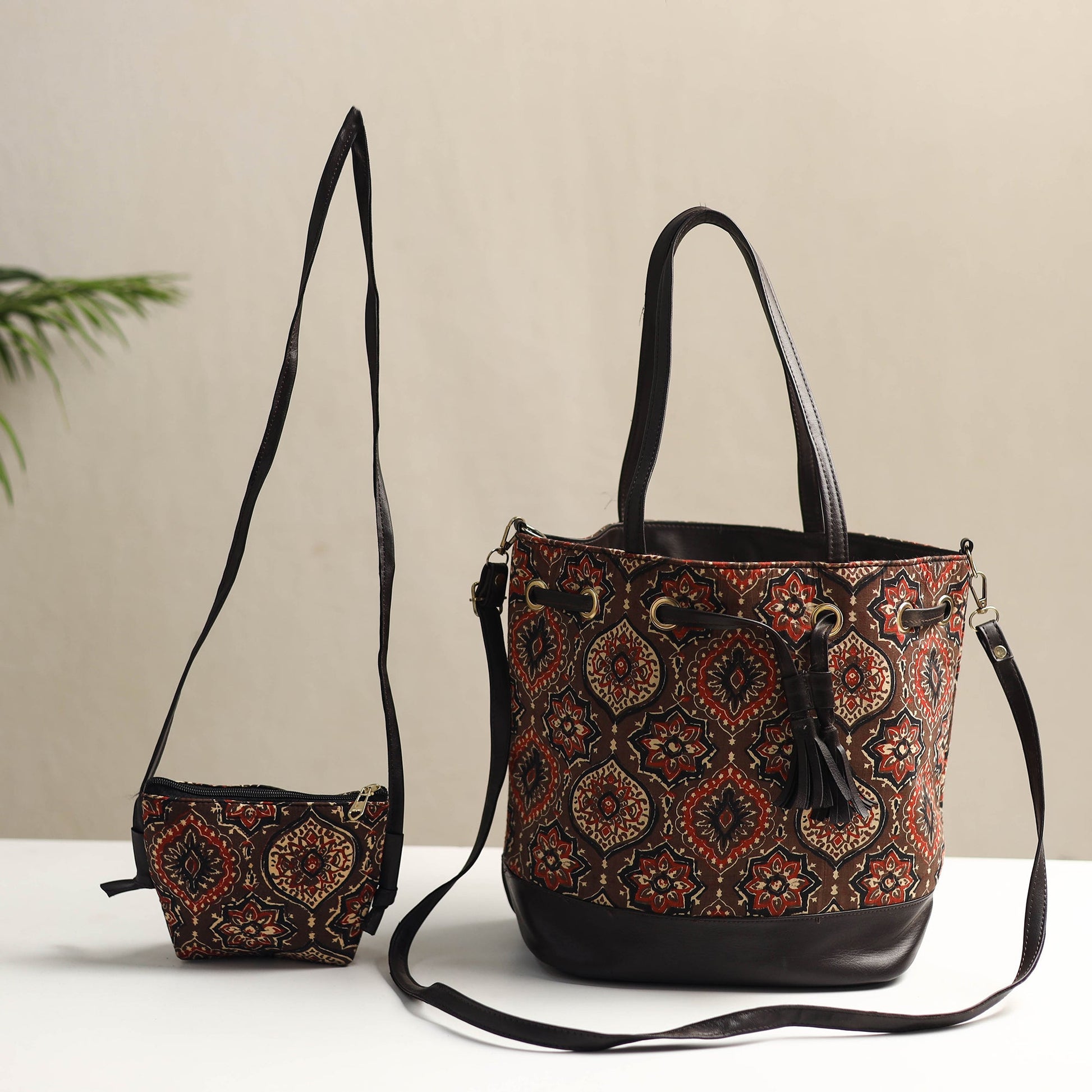Brown - Handcrafted Block Printed Shoulder Bag (Set of 2) 02