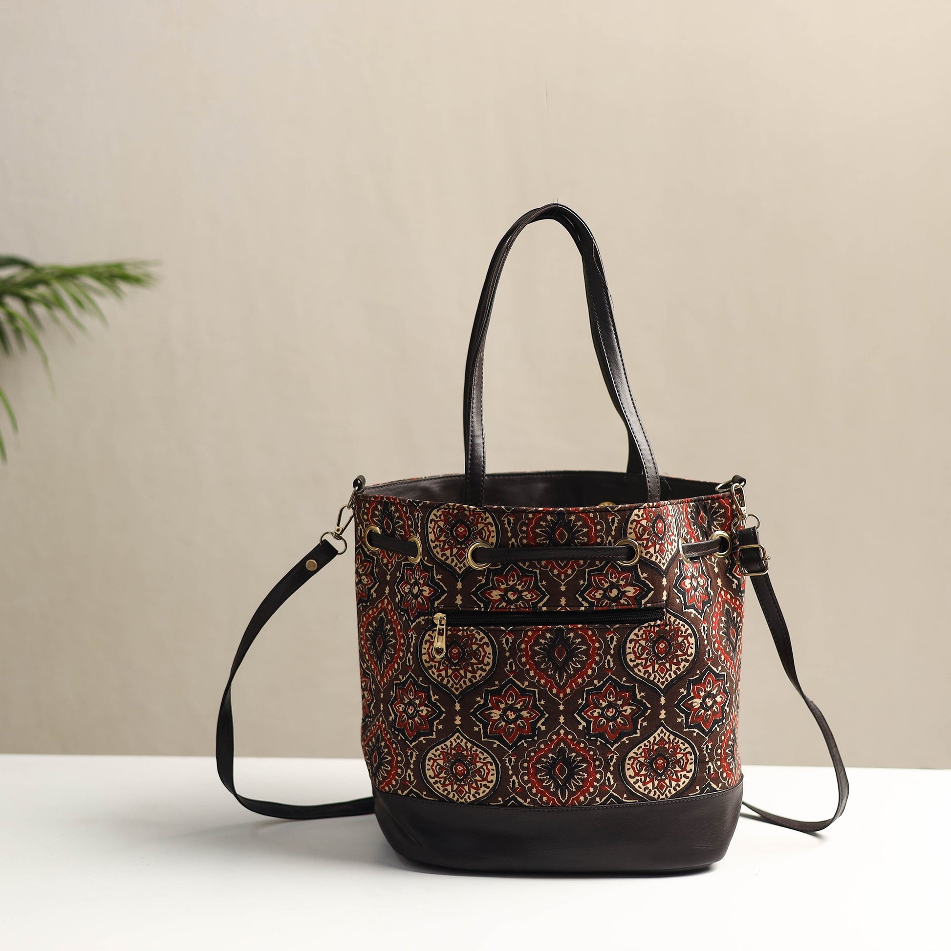 Brown - Handcrafted Block Printed Shoulder Bag (Set of 2) 02