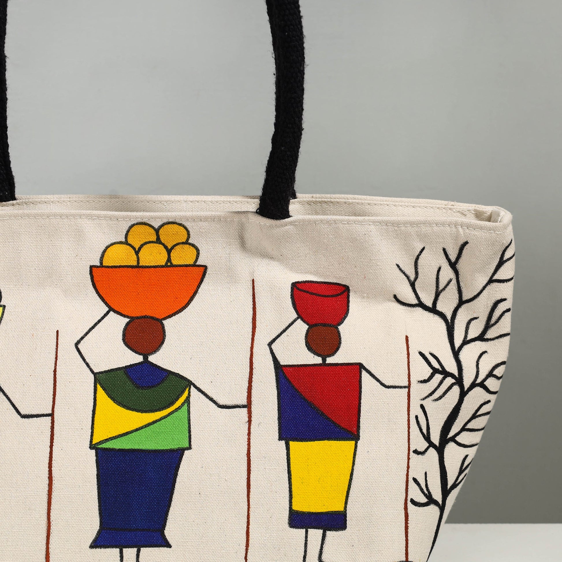 Beige - Canvas Cotton Handpainted Shoulder Bag