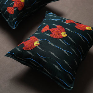 Black - Set of 2 - Chandi Mati Tagai Work Cotton Cushion Cover (16x16 inches)