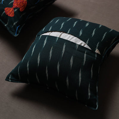 Black - Set of 2 - Chandi Mati Tagai Work Cotton Cushion Cover (16x16 inches)