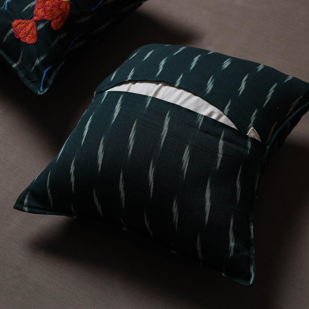 Black - Set of 2 - Chandi Mati Tagai Work Cotton Cushion Cover (16x16 inches)