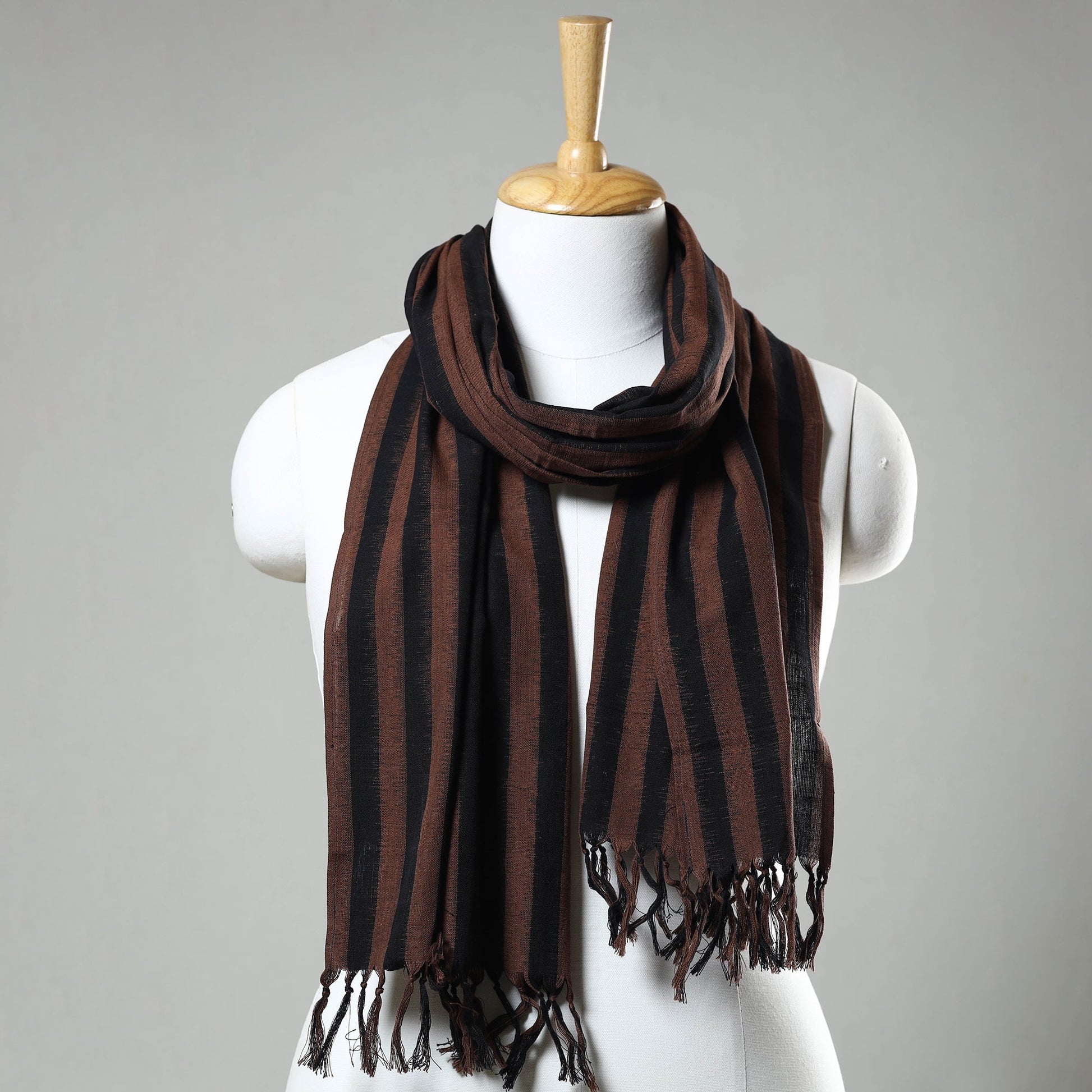 Brown - Handloom Cotton Pochampally Central Asian Ikat Stole