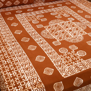 Brown - Cotton Double Hand Batik Print Bed Sheet Set 24