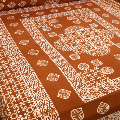 Brown - Cotton Double Hand Batik Print Bed Sheet Set 24