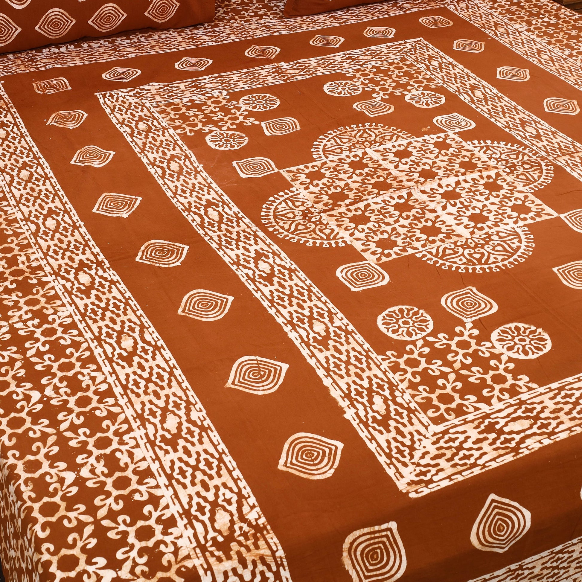 Brown - Cotton Double Hand Batik Print Bed Sheet Set 24