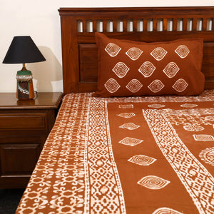 Brown - Cotton Double Hand Batik Print Bed Sheet Set 24