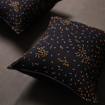 Black - Set of 2 - Chandi Mati Tagai Work Cotton Cushion Cover (16x16 inches)