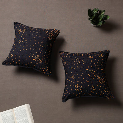 Black - Set of 2 - Chandi Mati Tagai Work Cotton Cushion Cover (16x16 inches)