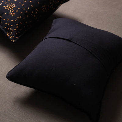 Black - Set of 2 - Chandi Mati Tagai Work Cotton Cushion Cover (16x16 inches)