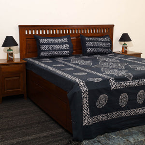 Black - Cotton Double Hand Batik Print Bed Sheet Set 02