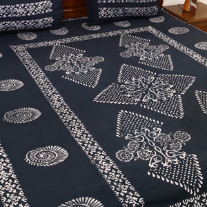 Black - Cotton Double Hand Batik Print Bed Sheet Set 02