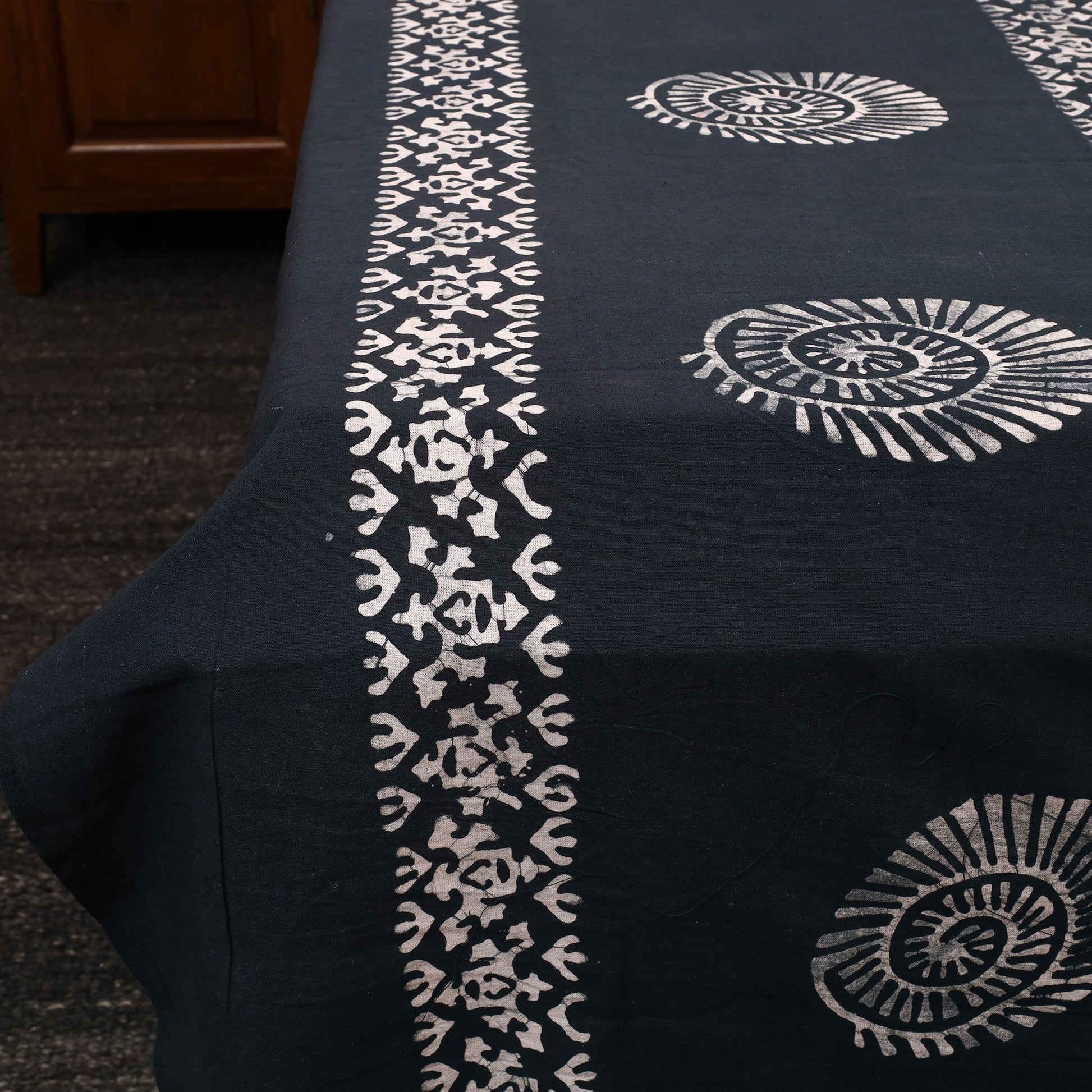 Black - Cotton Double Hand Batik Print Bed Sheet Set 02