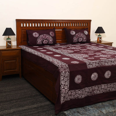Brown - Cotton Double Hand Batik Print Bed Sheet Set 03