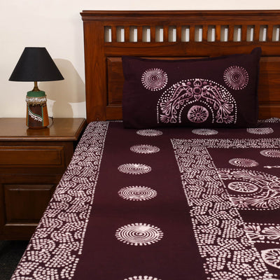 Brown - Cotton Double Hand Batik Print Bed Sheet Set 03