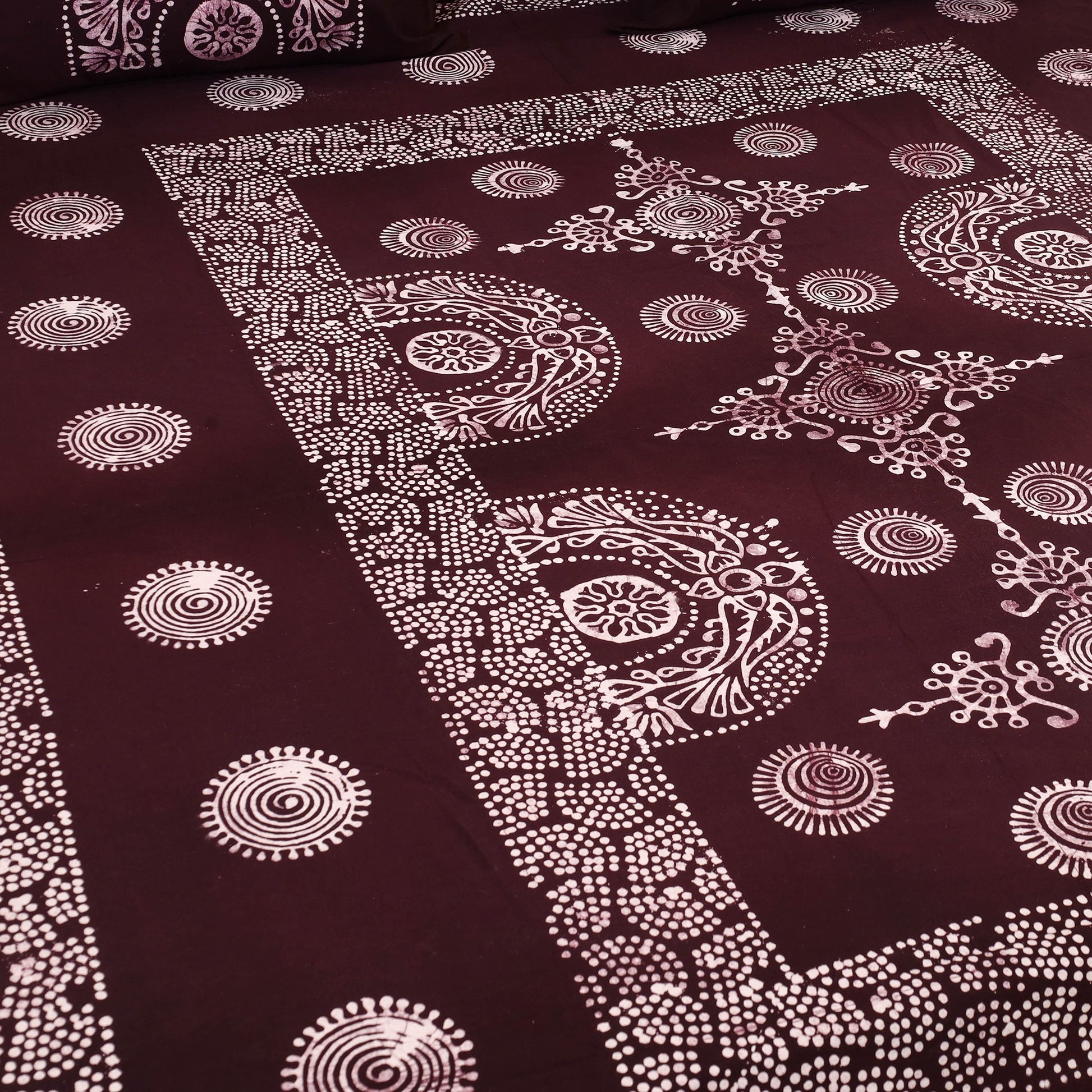 Brown - Cotton Double Hand Batik Print Bed Sheet Set 03