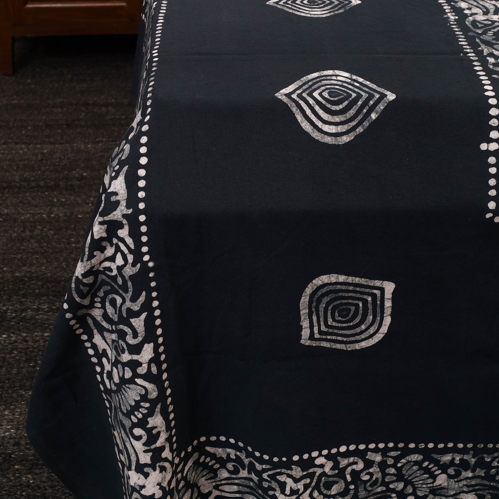 Black - Cotton Double Hand Batik Print Bed Sheet Set 04
